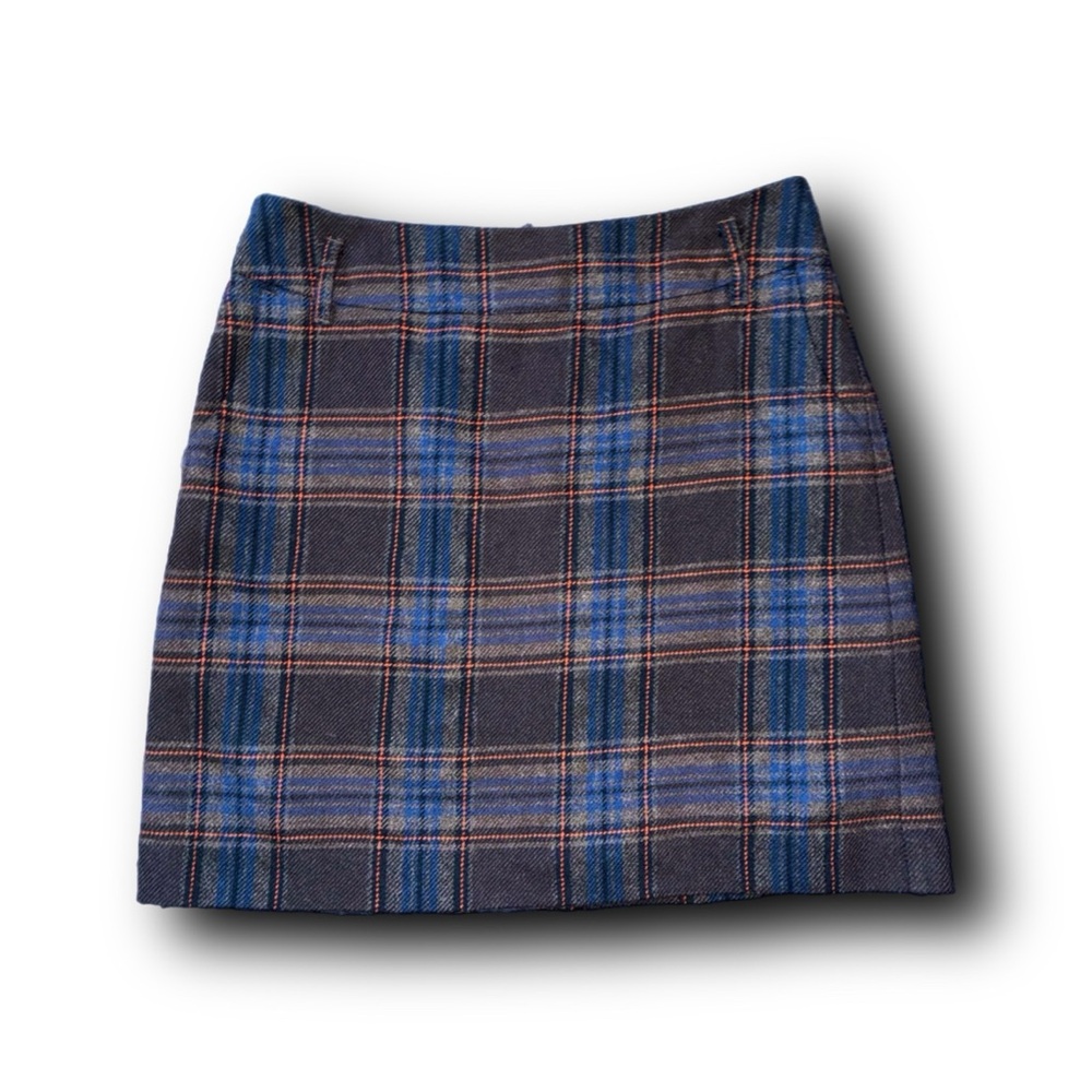 Vintage 90s Y2K Esprit Wool Blend Plaid Mini Skirt Academia Mod Twee Vibes - Picture 1 of 4